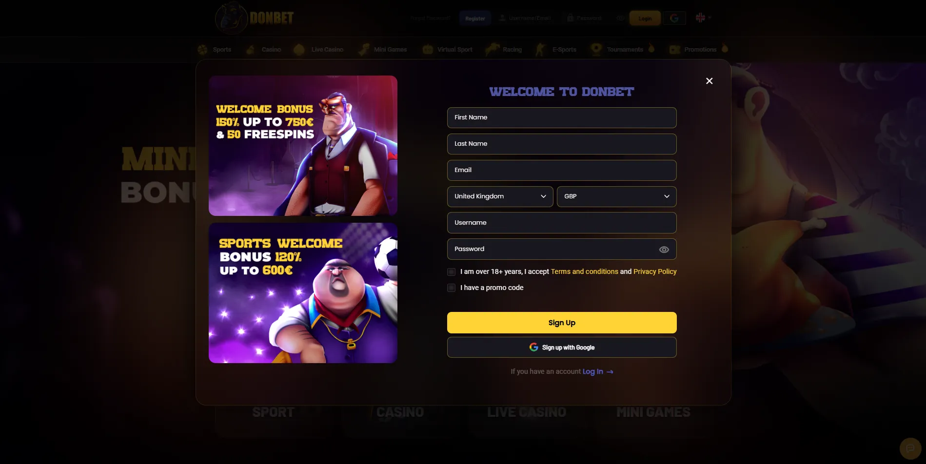 Donbet login and registration process