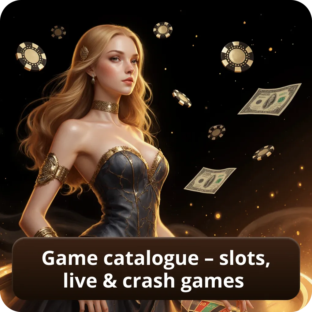 Game catalogue – slots, live & crash games